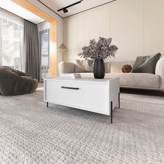 White Coffee Table With A Flip-down Door For Efficient Use Of Space Organization Belongings