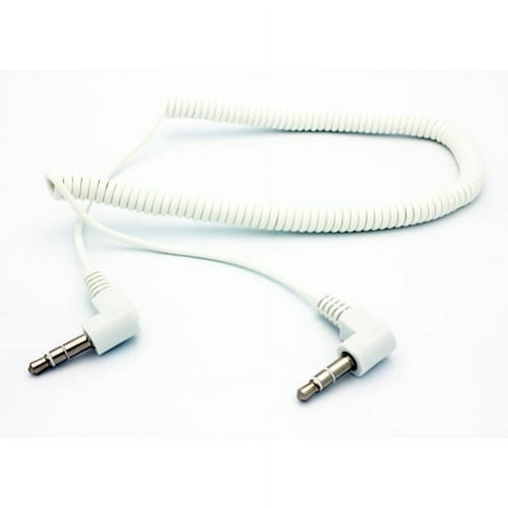 White Coiled Aux Cable Car Stereo Wire Compatible With BLU Studio X8 HD, S1, R1 Plus, Pure View, Life One X3, Grand M - CAT S48c S41 - Coolpad REVVL Plus, Illumina, Defiant, Canvas
