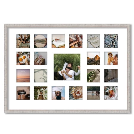 White Collage Frame With Mat - 20x29 Frame For (20) 4" x 4" and (1) 8" x 8" Photo - Great for