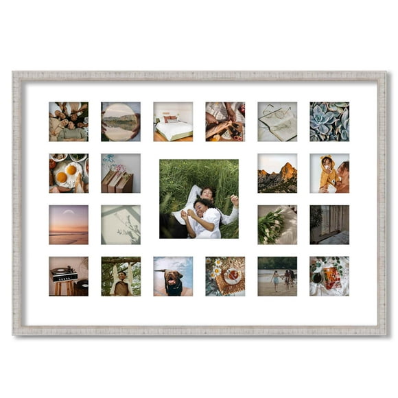 White Collage Frame With Mat - 20x29 Frame For (20) 4" x 4" and (1) 8" x 8" Photo - Great for
