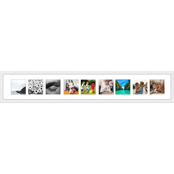 White Collage Frame With Mat - 6x40 Frame For Nine 4" x 4" Photos  - Great for Instagram Pictures