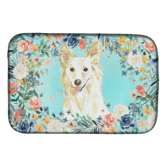 White Collie Dish Drying Mat