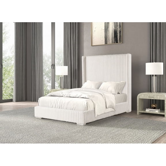White Color 1pc Twin Size Bed with Fur Chenille Fabric for Bedroom, Mattress Ready