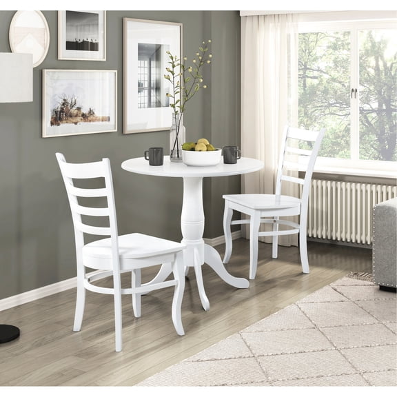 White Color - 3pc Set with Ladder Back Chairs - Kitchen Dining - Casual Farmhouse Style