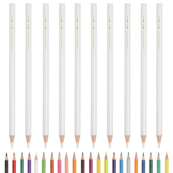 White Color Drawing Pencils for Adult Coloring Books, 10 Pcs