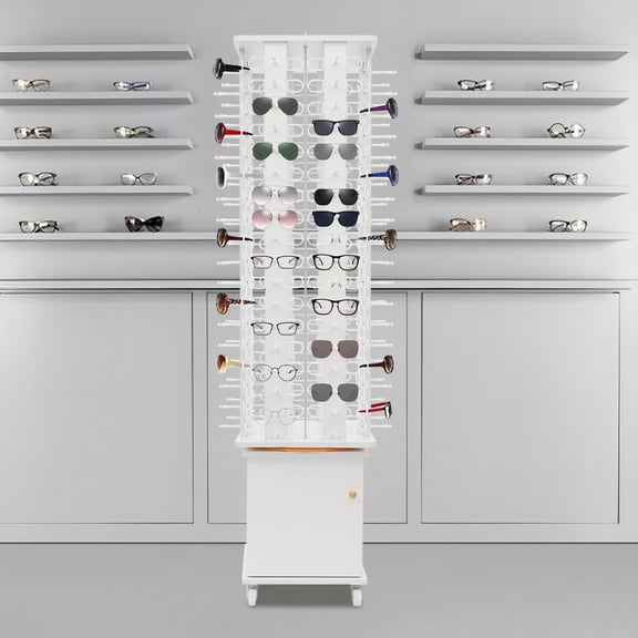 White Color Eyeglass Holder, Floor-standing Eyeglass Holder, 4-Sided Eyeglass Display Rack, Capacity: 144 Pairs