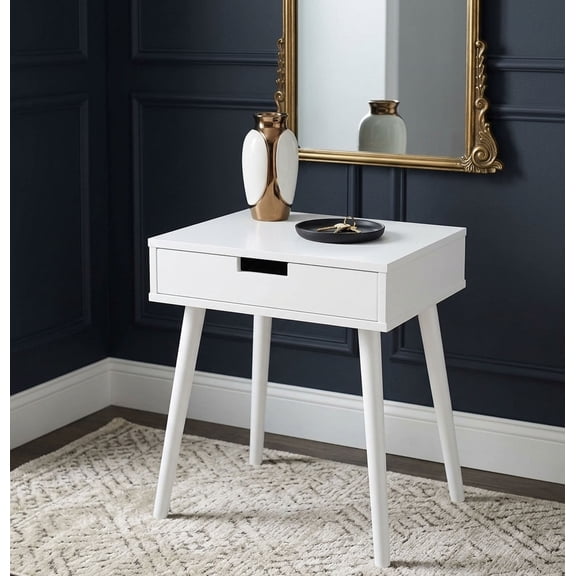 White Color Hardwood End Table Night Stand with Drawer