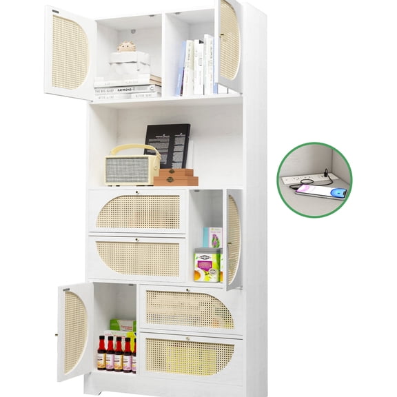 White Color - Large Open Surface for Appliance Placement - Dining Room Use - Durable and Stylish Storage Hutch
