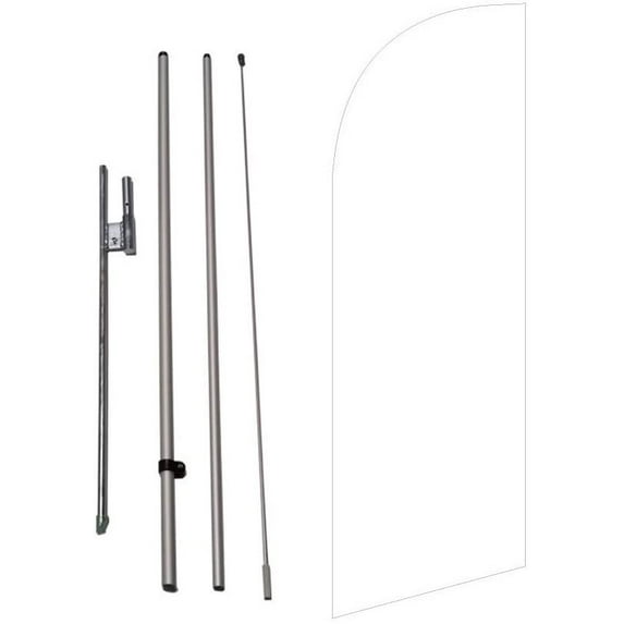 White Color Medium Size Feather Banner Swooper Flag Sigh with Flag Pole Kit and Ground Spike, 8 feet Tall