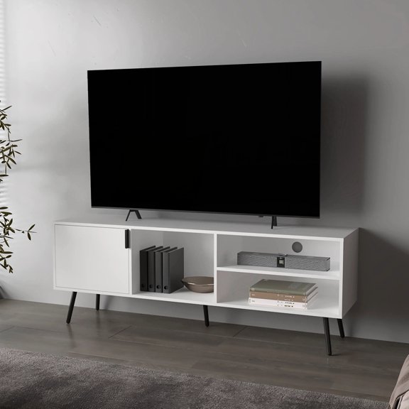 White Color - Open and Hidden Compartments - TV Zone - Organized Essentials