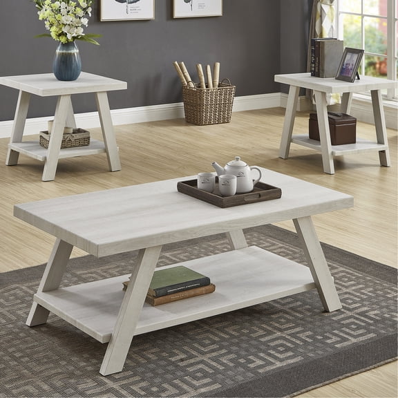 White Color Scheme - Wide Leg Accent - Gathering Coffee & End Tables - Complementary Table Set