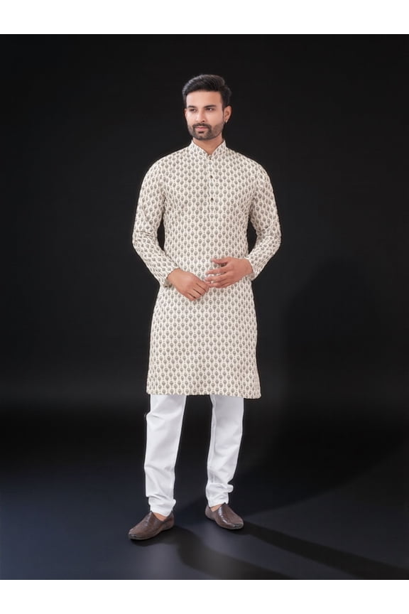 White Color Traditional Men's Kurta Pajama Set– Cultural Wear for Men