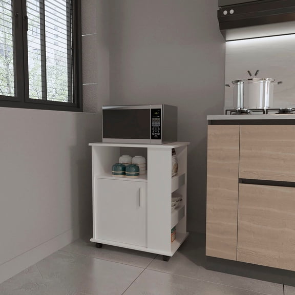 White - Colored Modern Structure | Fits Microwave and Holds Decor in Kitchen | Enhances Kitchen Aesthetic with Ample Storage