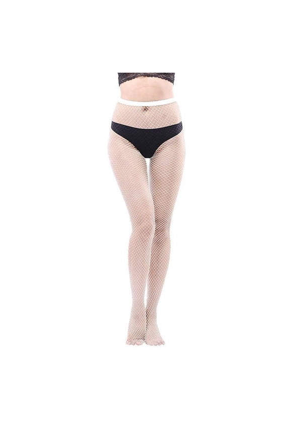 White Colored Stockings Fishnets Leggings Mesh Nylon/Spandex Waist High One-Size