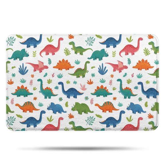 White Colorful Dinosaur Plant Pattern Bathroom Rugs Mat,Non Slip Microfiber Bathroom Rug,Rubber Backing,Soft Bathroom Mats for Bathroom Floor,Tub and Shower,17x27in(43x68cm)