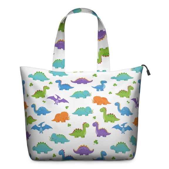 White Colorful Dinosaurs Clovers Pattern Travel Tote Bags for Women Carry On,Large Weekender Bags for Women Travel,Multi Functional Duffle Bag for Work,Shopping,Sports