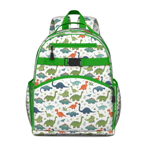 White Colorful Dinosaurs Pattern Backpack for School,Cute School Bag,Schoolbag with Adjustable Shoulder Straps & Padded Back,15.25"x11.5"x5.25"