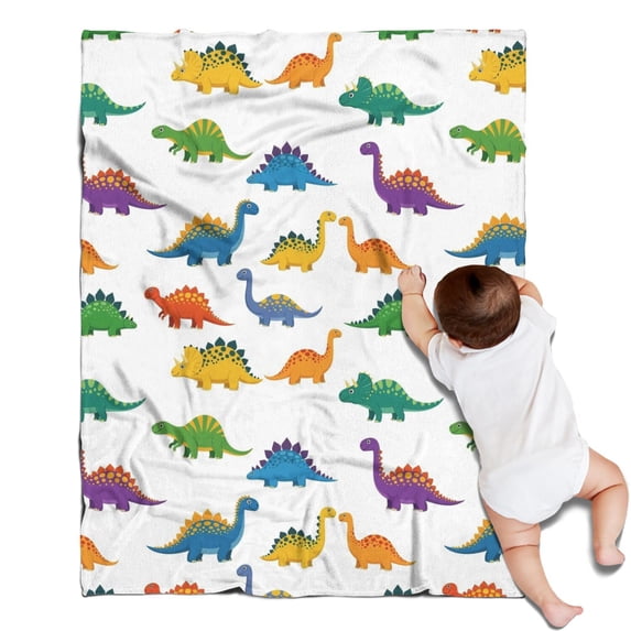 White Colorful Dinosaurs Pattern Blanket,Comfortable Soft Flannel Throw Blanket,All Season,Warm Lightweight Blankets for Sofa Bed Couch Living Room Chair,30"x40"