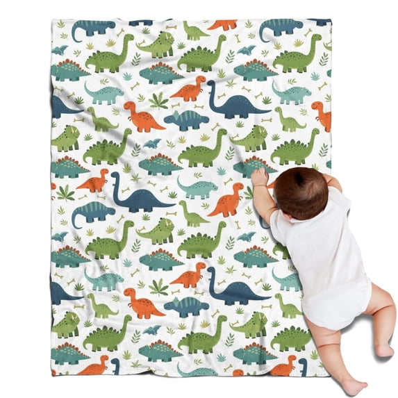 White Colorful Dinosaurs Pattern Blanket,Comfortable Soft Flannel Throw Blanket,All Season,Warm Lightweight Blankets for Sofa Bed Couch Living Room Chair,30"x40"