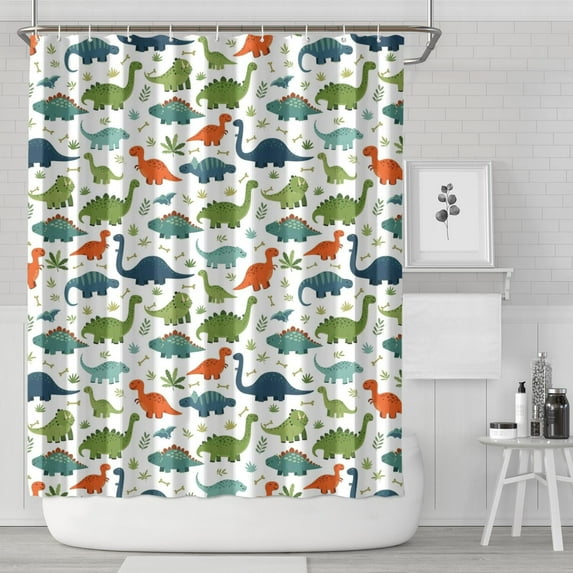 White Colorful Dinosaurs Pattern Shower Curtain 72"x84" ,Bathroom Decorative Shower Curtains Set with 12 Hooks,Modern Waterproof Washable Shower Curtain