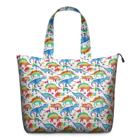 White Colorful Dinosaurs Pattern Travel Tote Bags for Women Carry On,Large Weekender Bags for Women Travel,Multi Functional Duffle Bag for Work,Shopping,Sports