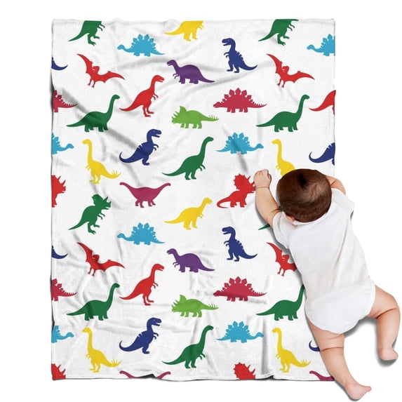 White Colorful Dinosaurs Silhouette Pattern Blanket,Comfortable Soft Flannel Throw Blanket,All Season,Warm Lightweight Blankets for Sofa Bed Couch Living Room Chair,30"x40"