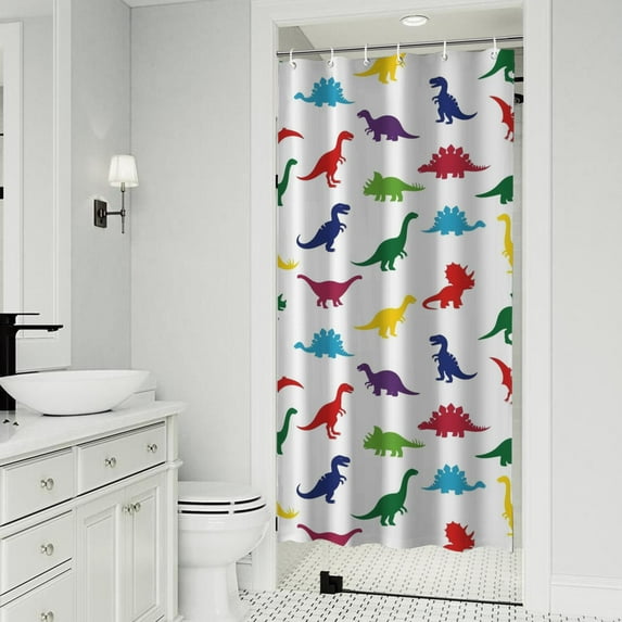 White Colorful Dinosaurs Silhouette Pattern Shower Curtain 36"x72" ,Bathroom Decorative Shower Curtains Set with 12 Hooks,Modern Waterproof Washable Shower Curtain
