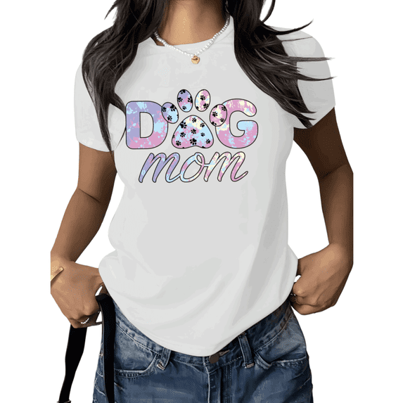 White Dog Mom Paw Trendy Tshirt Printed Tees Shirts Cute Dog Lover Mothers Day Gift Pet Owner Casual Vacation S-5XL Tops