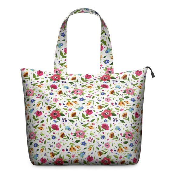 White Colorful Flower Leaf Pattern Travel Tote Bags for Women Carry On,Large Weekender Bags for Women Travel,Multi Functional Duffle Bag for Work,Shopping,Sports