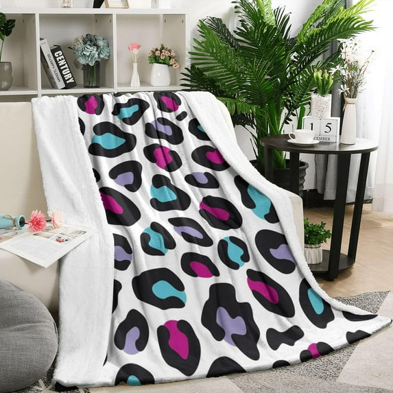 White and Colorful Of Leopard Print Blanket,Comfortable Soft Lamb Wool Throw Blanket,All Season,Warm Lightweight Blankets for Sofa Bed Couch Living Room Chair,50"x60"