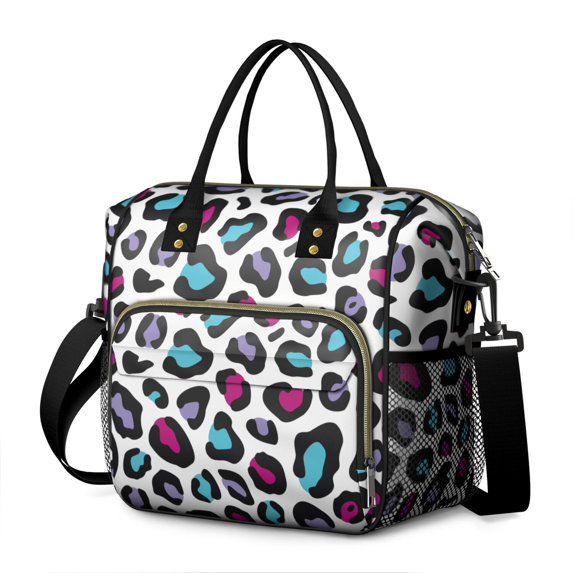 White and Colorful Of Leopard Print Womens Lunch Box for Work,Insulated Large Lunch Bag for Tween and Teen,Loncheras Para Mujer,Leakproof Adult Lunch Bag for Work,Beach,Travel,Picnic,Camping