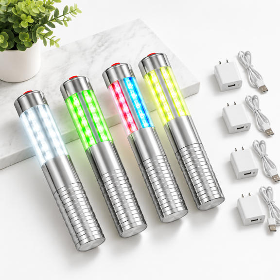 White Colorful Light 4 Pack Handheld Strobe Baton LED Bottle Sparkler Lighting