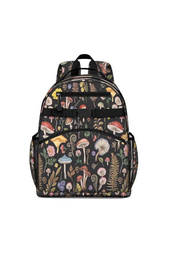 Red Mushroom Flower Black Pattern Backpack for School,Cute School Bag,Schoolbag with Adjustable Shoulder Straps & Padded Back,15.25"x11.5"x5.25"