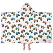 White Colorful Monster Cartoon Trucks Pattern Hooded Bath Towel，50"x30" for Ages 3 To 12 Kids, Quick Dry Lightweight Soft Microfiber Hood Beach Towel Cover Up for Kids