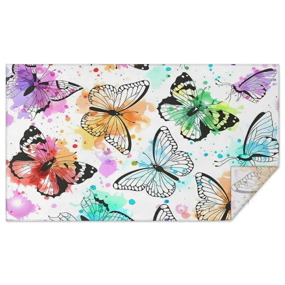 White Colorful Splash Butterfly Pattern Rectangle Tablecloth 60"x102",Waterproof Polyester Rectangle Table Cloth, Wipeable Spillproof Polyester Tablecloth for Dining, Camping, Indoor and Outdoor