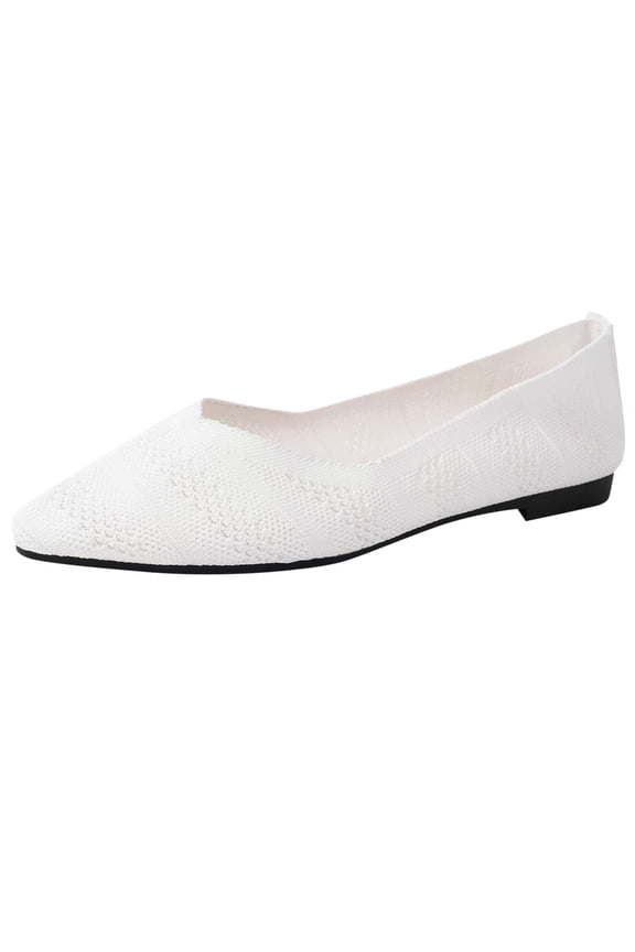 White Comfortable Knitted Pointed Toe Flat Shoes For Women Breathable Summer Fall Loafers