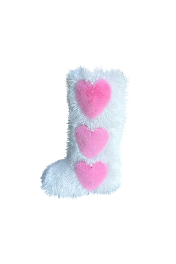 White Women'S Winter Snow Boots High Top Warm Furry Flat Bottomed Long Tube Heart-Shaped Thick Velvet Fashionable Casual Comfortable Non-Slip Sole Boots For Women 1.83 Lb