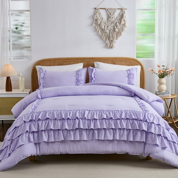 White Comforter Set,Waterfall Ruffle Shabby Chic Farmhouse Bedding Sets,Soft Fluffy Boho Comforters Sets for All Season,Vintage Ruffled 3 PCS Lightweight Quilt Set for Home Decor