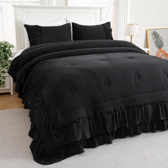 White Comfrter Set Boho Bedding Set Shabby Chic 2 Layers Ruffles Bedroom Home Decor Ultra Soft Microfiber Farmhouse Comforter Bohemian Quilt Set For Girls Women