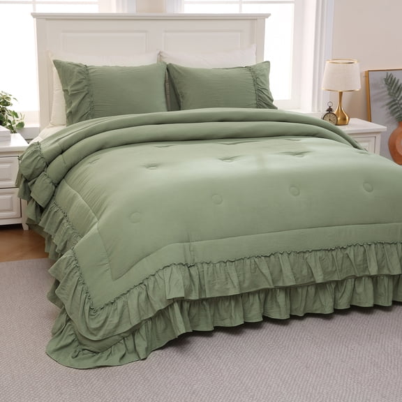 White Comfrter Set Boho Bedding Set Shabby Chic 2 Layers Ruffles Bedroom Home Decor Ultra Soft Microfiber Farmhouse Comforter Bohemian Quilt Set For Girls Women