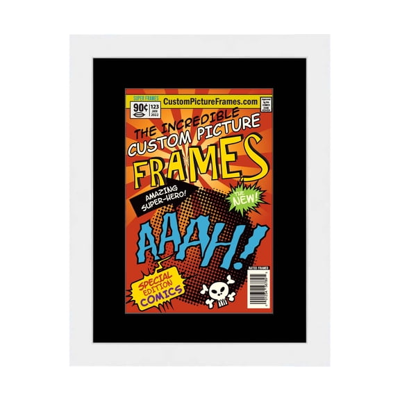 White Comic Book Frame with Black Mat - 1 Opening to Display 1 7.125"x10.5" Silver Age Comic
