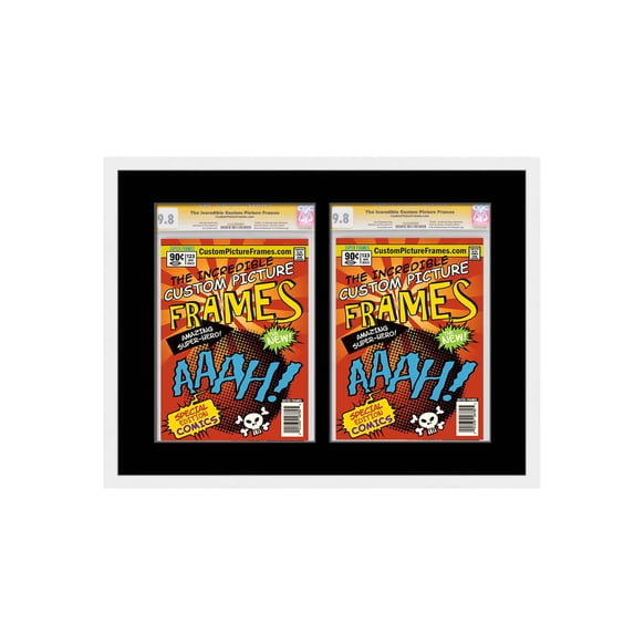 White Comic Book Frame with Black Mat - 2 Openings to Display 2 CGC, CBCS or PGX Graded Comic Books