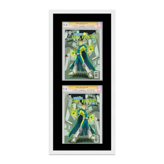 White Comic Book Frame with Black Mat - 2 Openingss to Display 3 CGC, CBCS or PGX Graded Comic