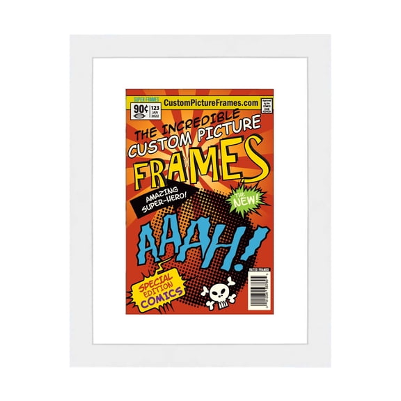 White Comic Book Frame with White Mat - 1 Opening to Display 1 6.875"x10.5" Current Era Comic