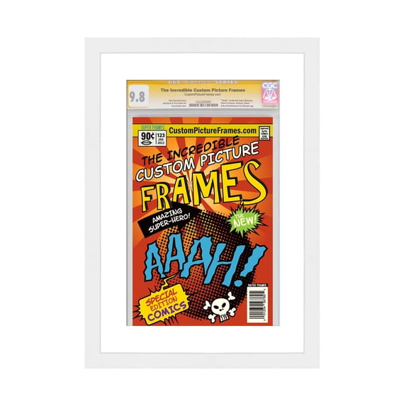 White Comic Book Frame with White Mat - 1 Opening to Display 1 CGC, CBCS or PGX Graded Comic Book -