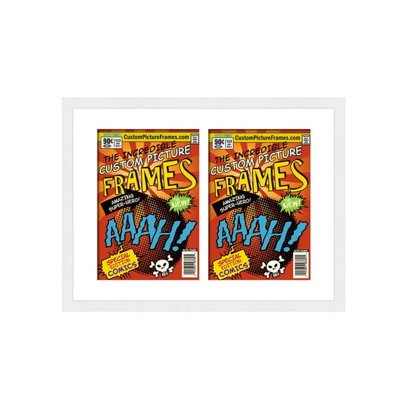 White Comic Book Frame with White Mat - 2 Openings to Display 2 7.75"x10.5" Golden Age Comic