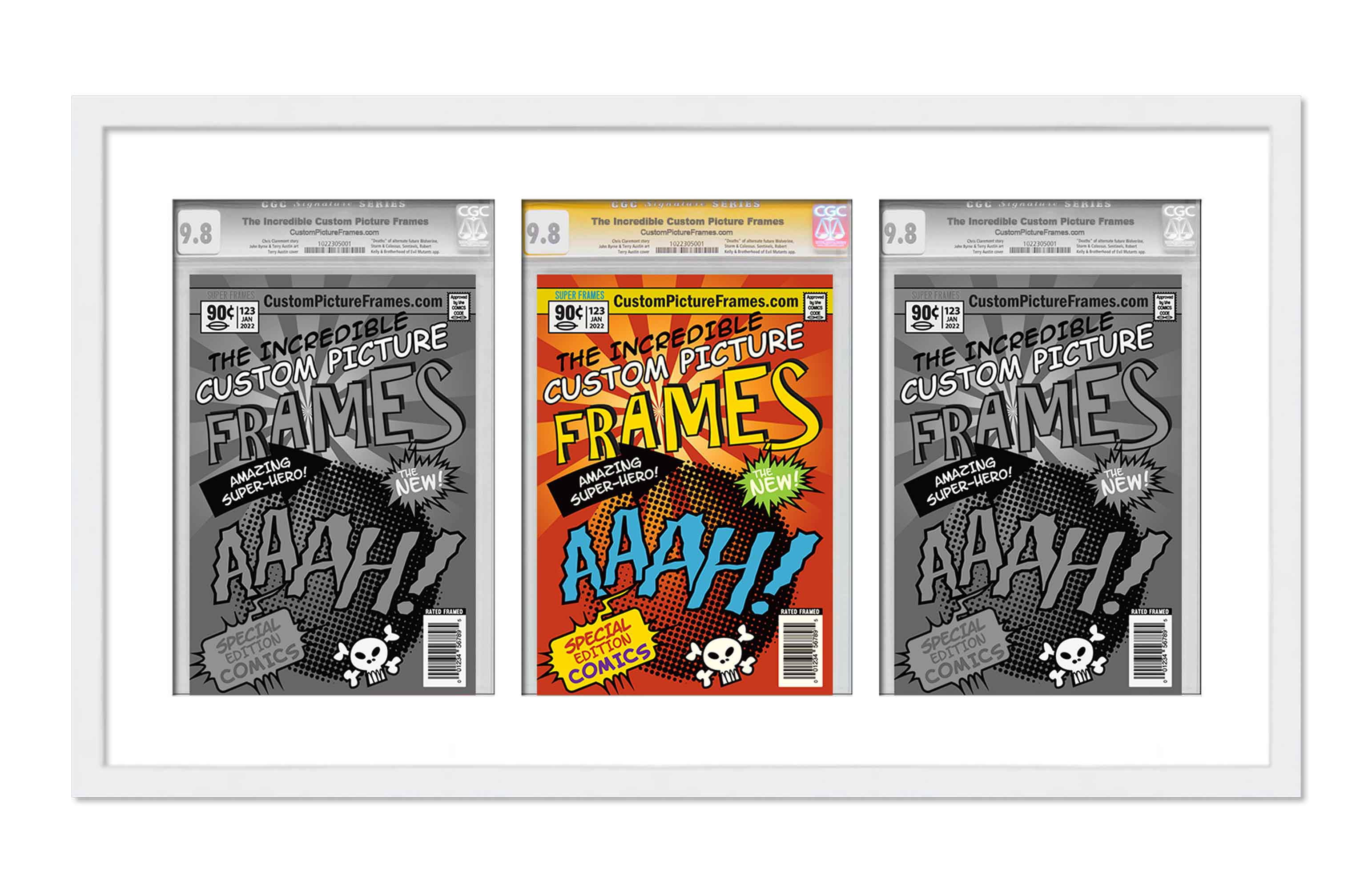 White Comic Book Frame with White Mat - 3 Openings to Display 3 CGC ...