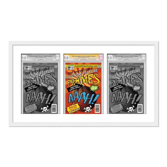 White Comic Book Frame with White Mat - 3 Openings to Display 3 CGC, CBCS or PGX Graded Comic Books