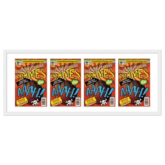 White Comic Book Frame with White Mat - 4 Openings to Display 4 6.875"x10.5" Current Era Comic