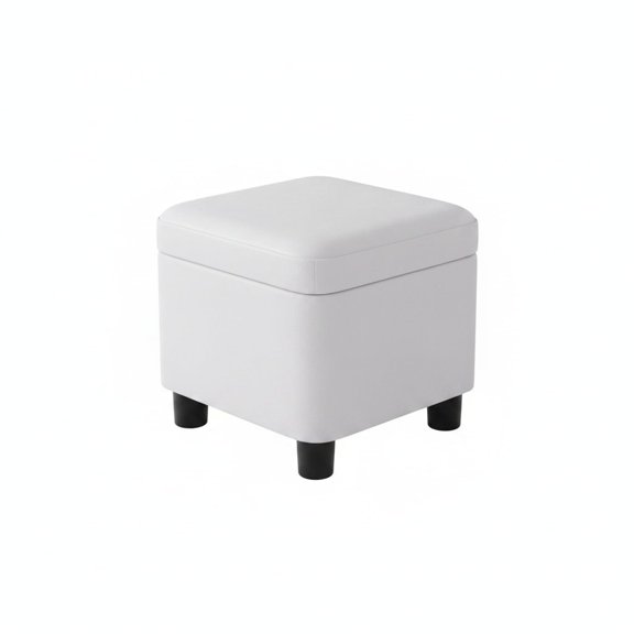 White Compact Cube Fabric Storage Ottoman Footrest for Entryway and Living Room